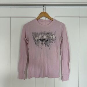 Womens Hellanbach Thermal Top Small Pink Angel Wings Graphic Long Sleeve Y2K